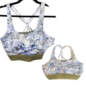 Korsa Road Runner Sports Bra Womens Medium Lilac Print Hypnotic Strappy Athletic